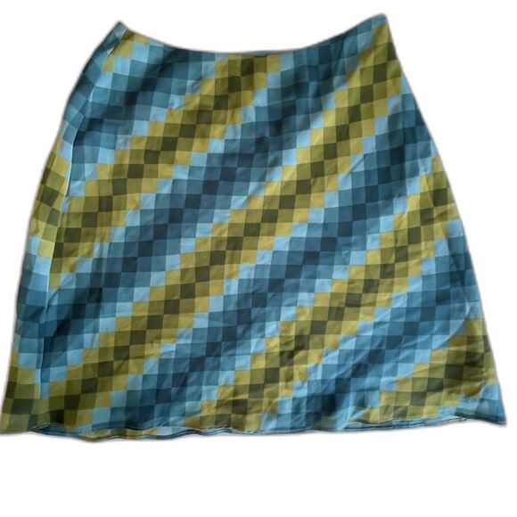 Vintage 90s Ann Taylor A-Line Green Multi Checked Skirt Fully Lined SIZE 8 1990s - Picture 2 of 7